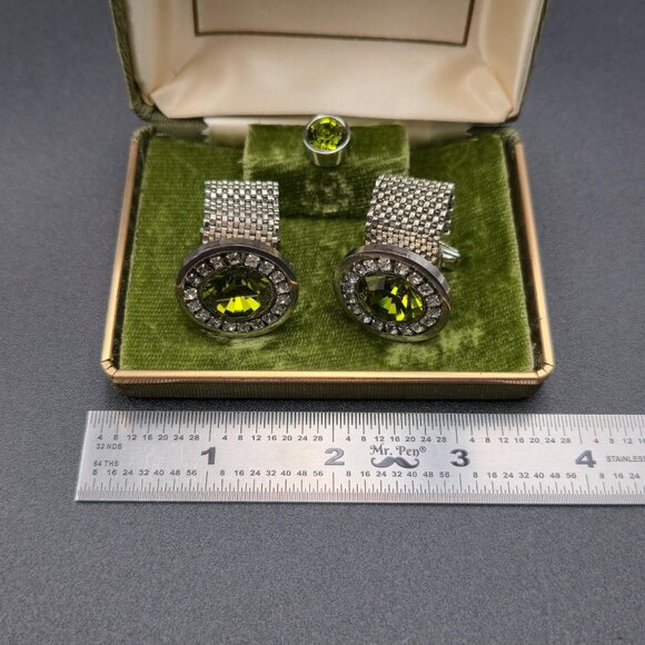 EXECUTIVE Crystal Cuff Links And Tie Tack Set Vintage B840 - Picture 6 of 7
